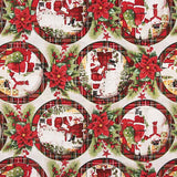 Loneta estampada de Natal com medalhões do Pai Natal - Ribes y Casals