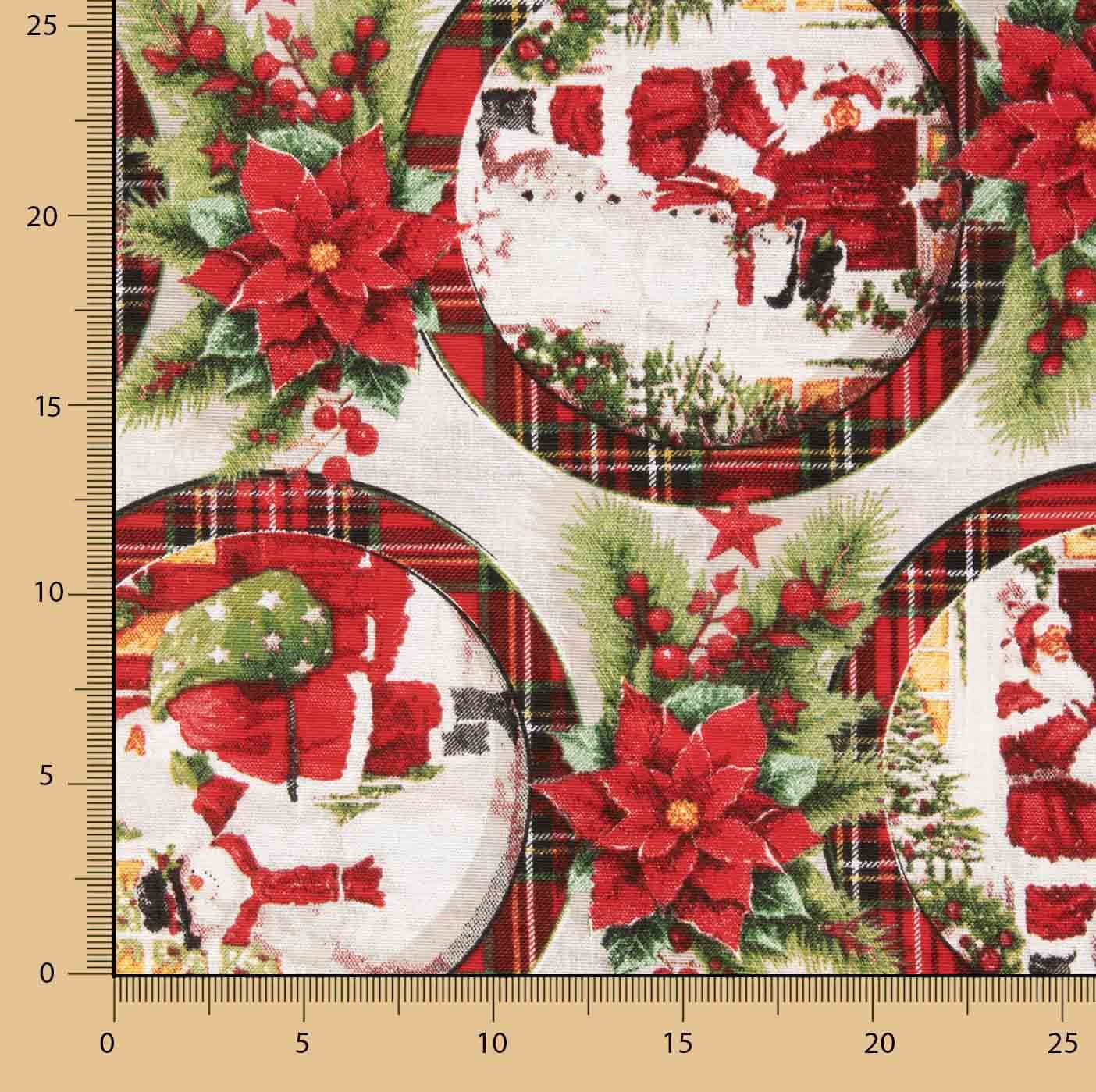 Loneta estampada de Natal com medalhões do Pai Natal - Ribes y Casals