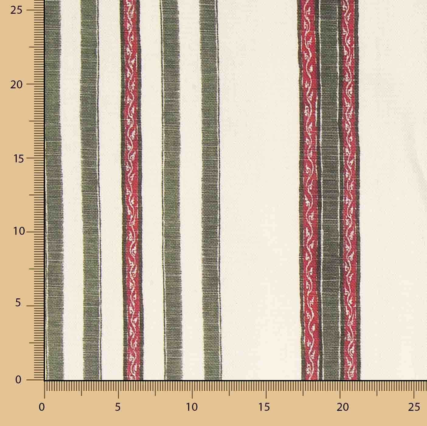 Loneta Half Tecido Panamá Estampado de Riscas Étnicas em Verde e Vermelho - Ribes y Casals