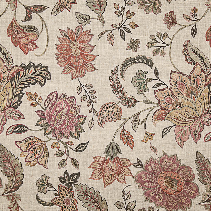Loneta de Tecido Panamá Estampado Floral em Paisley Rosa Coral - Ribes y Casals