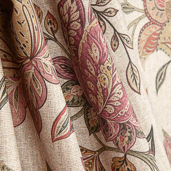 Loneta de Tecido Panamá Estampado Floral em Paisley Rosa Coral - Ribes y Casals