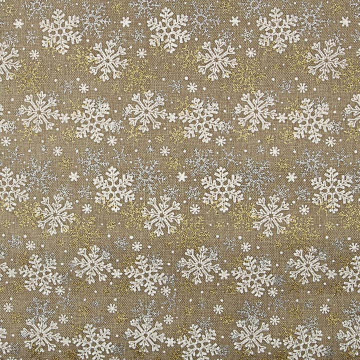 Tecido de Juta Decorativo estampado com estampa de neve dourada - Ribes y Casals