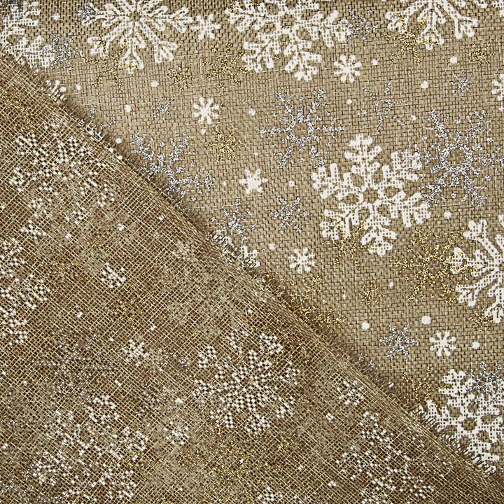 Tecido de Juta Decorativo estampado com estampa de neve dourada - Ribes y Casals