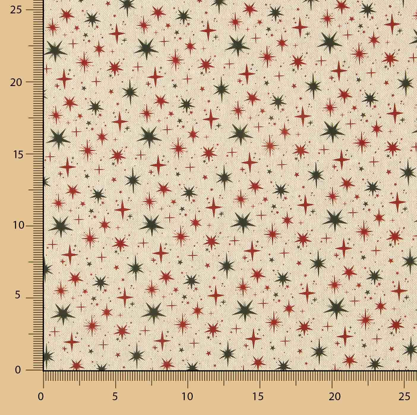 Popelina de Tecido de Algodão Natal Estrelas Verdes e Vermelhas - Ribes y Casals