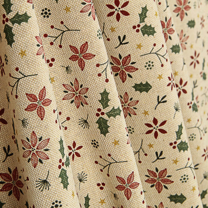 Popelina de Tecido de Algodão Natal Flores e Azevinho - Ribes y Casals