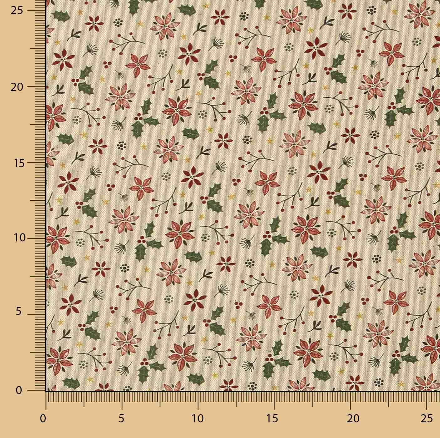 Popelina de Tecido de Algodão Natal Flores e Azevinho - Ribes y Casals