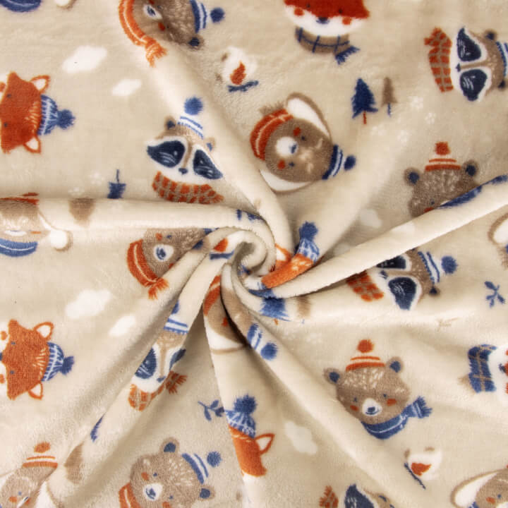 Coral fleece com estampado de animais da floresta - Ribes y Casals