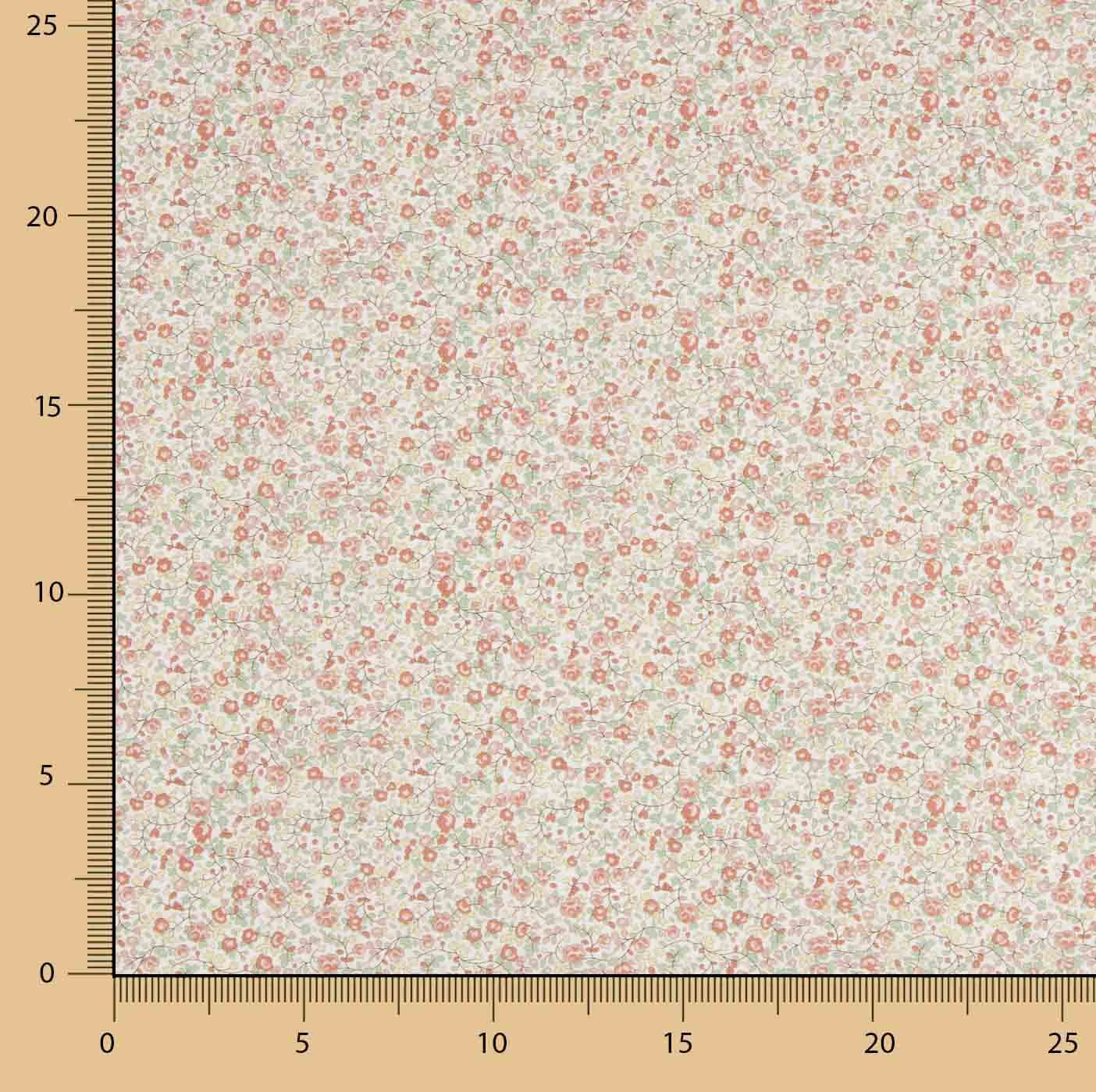 Popeline de algodão microfloral coral - Ribes y Casals
