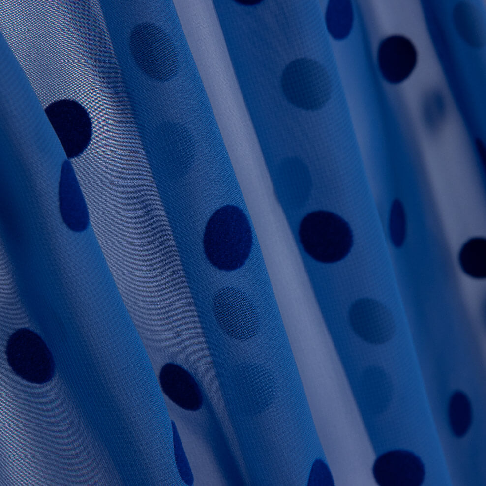 Chiffon Bolinhas Flocadas Azul - Ribes y Casals