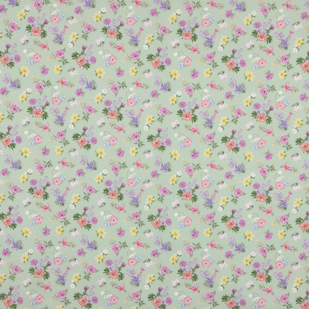 Popeline Estampado Flamenco Flor Creto Verde Sálvia - Ribes y Casals