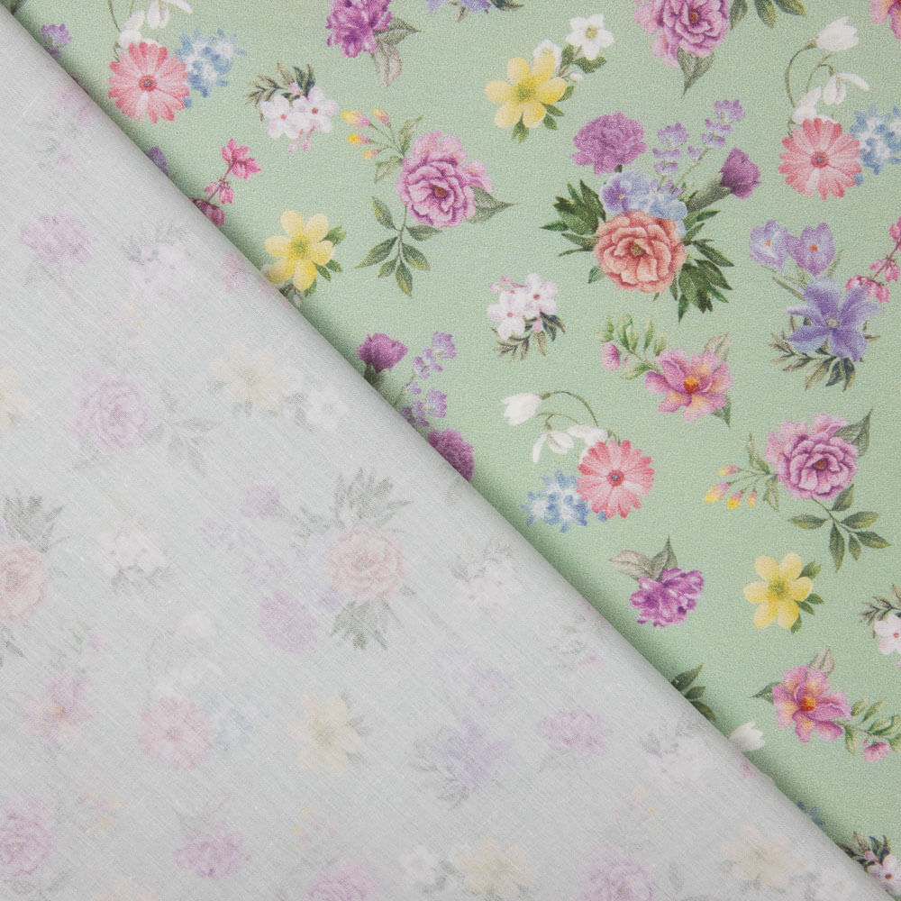 Popeline Estampado Flamenco Flor Creto Verde Sálvia - Ribes y Casals