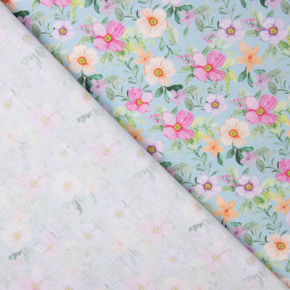 Popeline Estampado Flamenco Flor Hawa Azul - Ribes y Casals