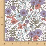 Popeline de algodão estampado com flores malva e vermelhas - Ribes y Casals