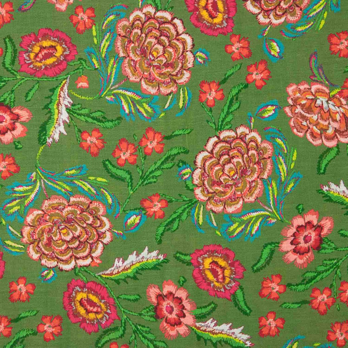 Tecido Rústico Estampado Manila Verde Oliva - Ribes y Casals