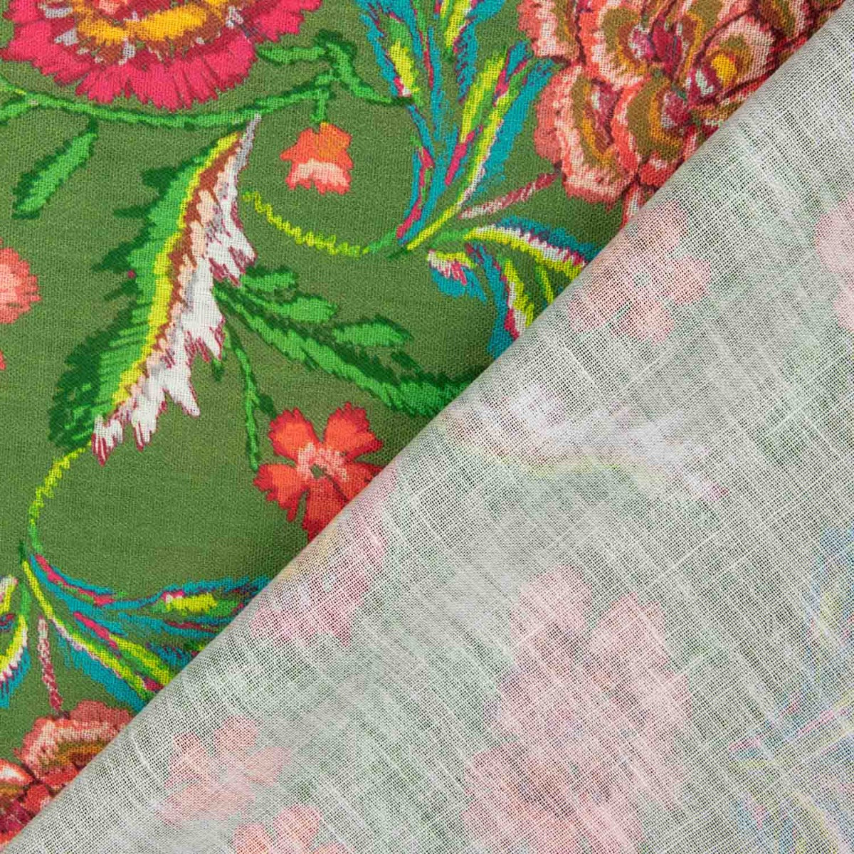 Tecido Rústico Estampado Manila Verde Oliva - Ribes y Casals