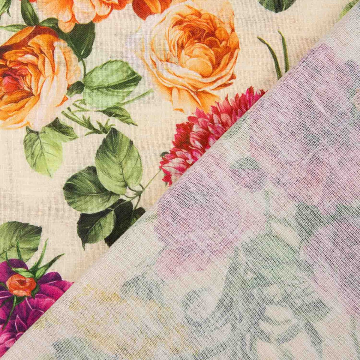 Tecido Rústico Estampado Floral Marfim - Ribes y Casals