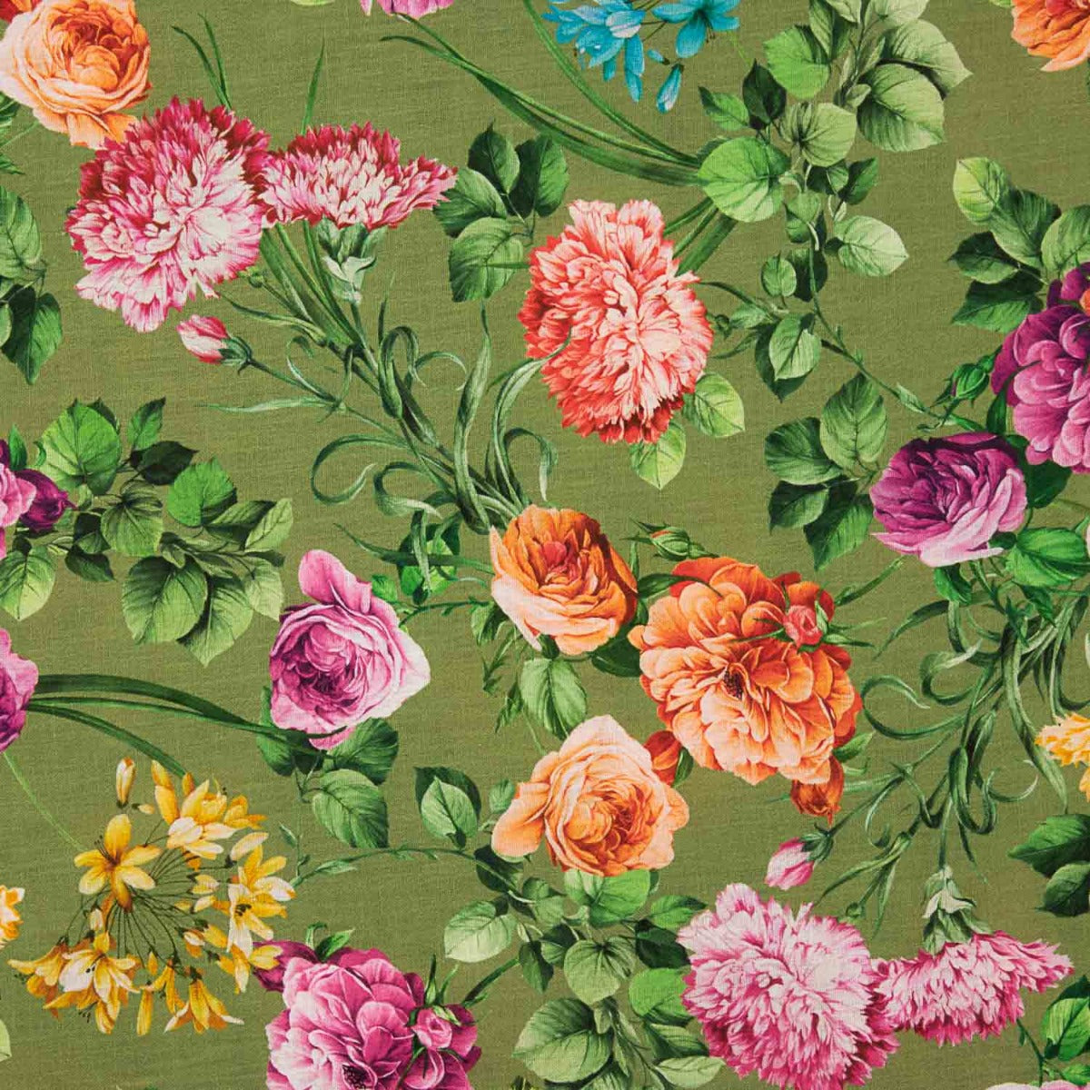 Tecido Rústico Estampado Floral Verde Oliva - Ribes y Casals