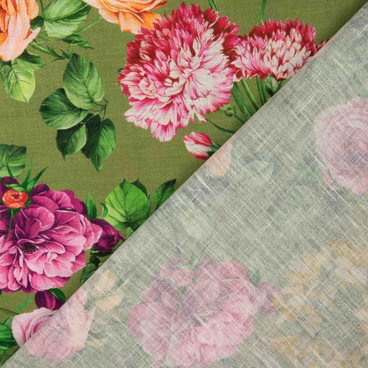 Tecido Rústico Estampado Floral Verde Oliva - Ribes y Casals