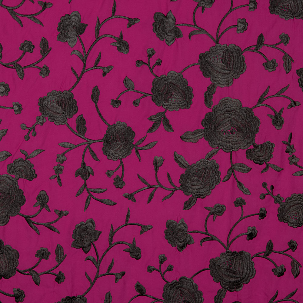 Xale Bordado Preto Tencel Morango - Ribes y Casals