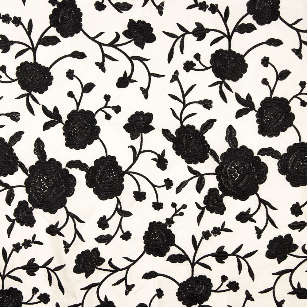 Xale Bordado Preto Tencel Branco Natural - Ribes y Casals