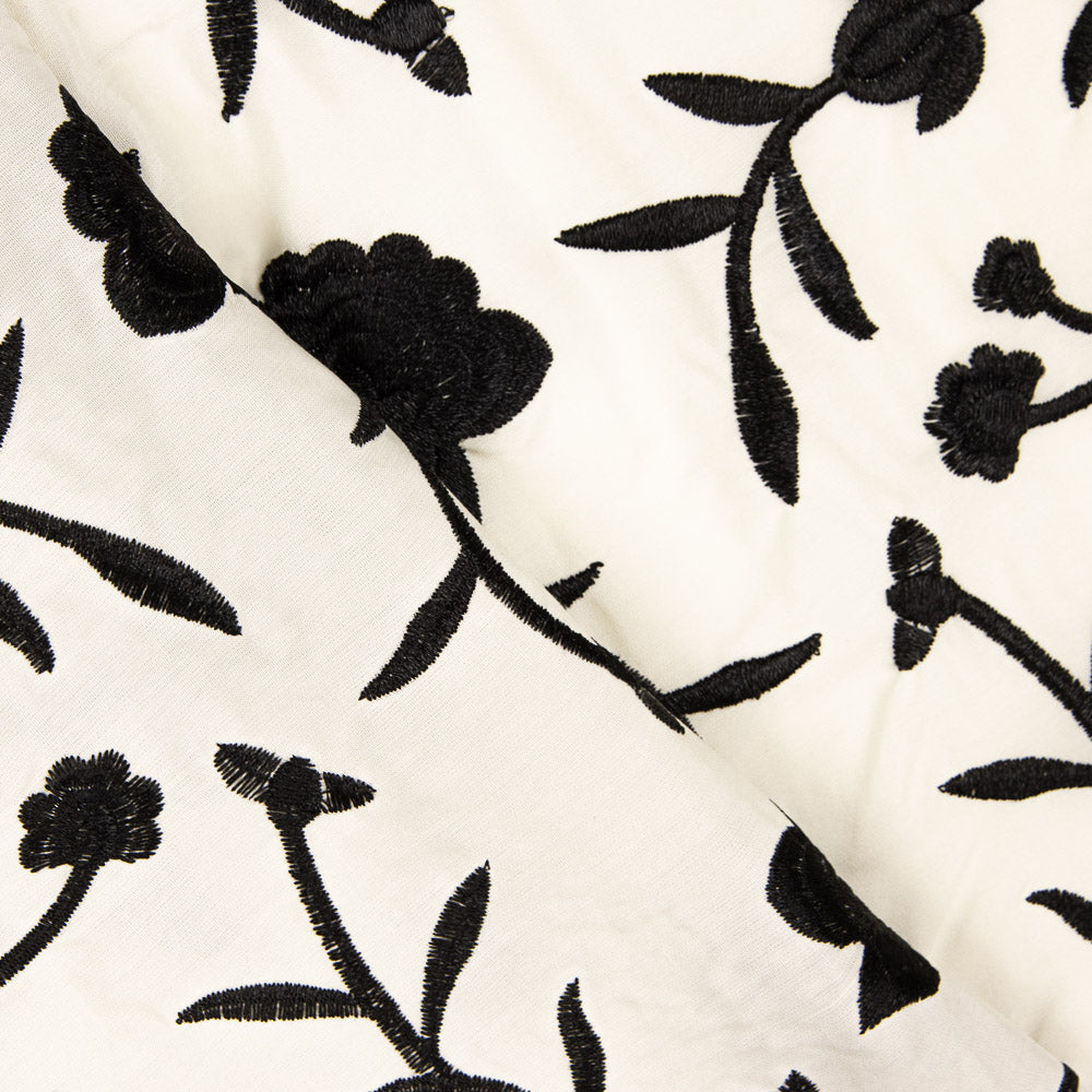 Xale Bordado Preto Tencel Branco Natural - Ribes y Casals