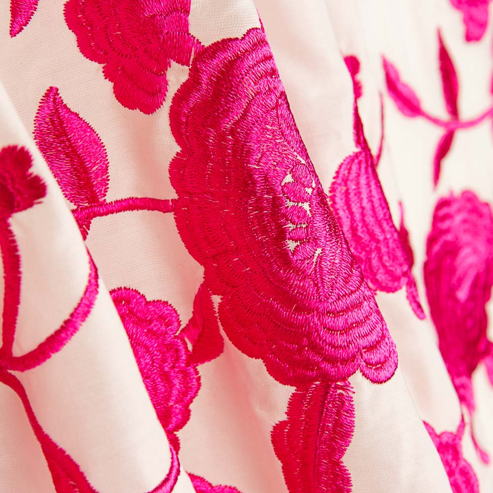 Xale Bordado Fúcsia Tencel Branco Natural - Ribes y Casals