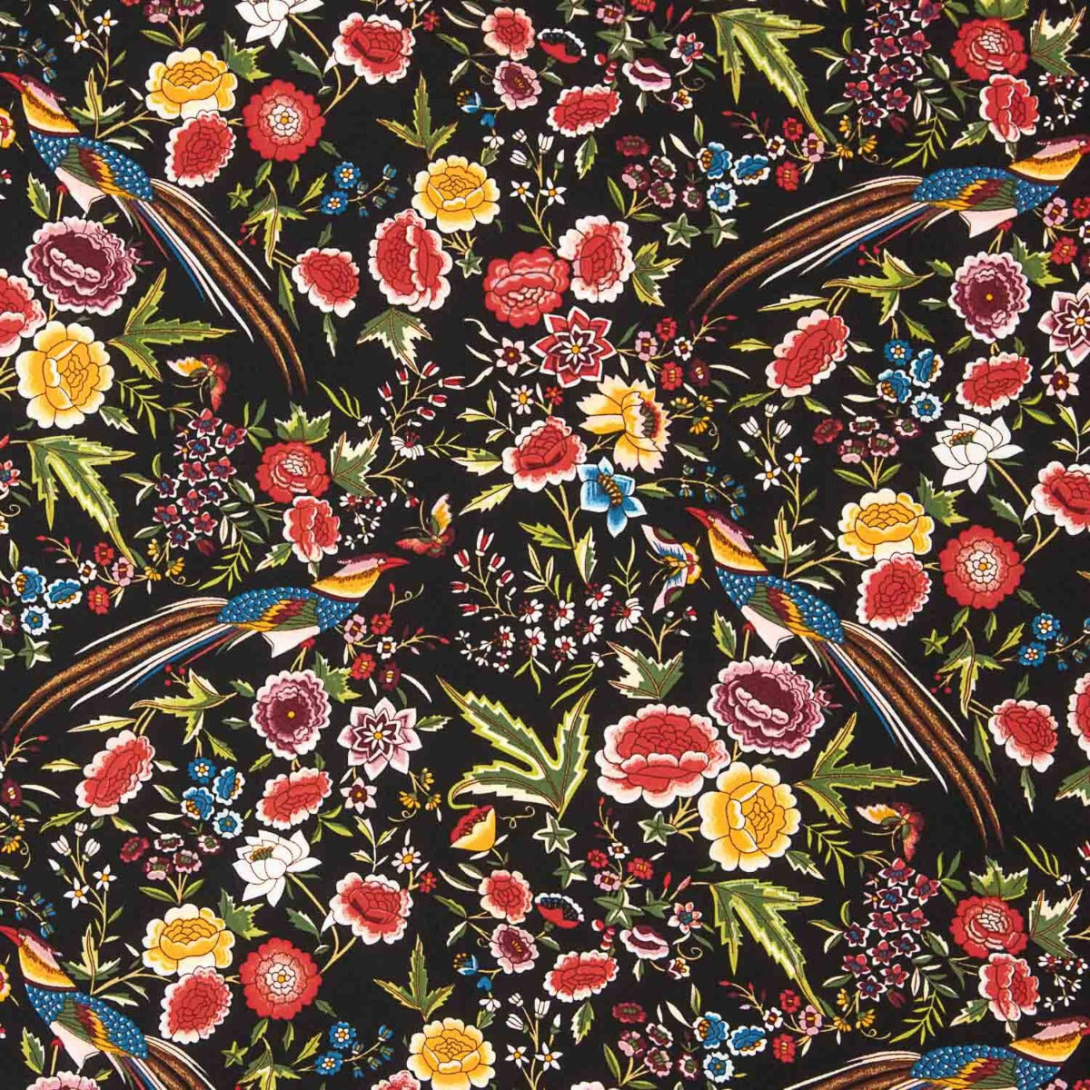 Crepe Poliéster Muito Caimento Estampado Xale Beija-flor Preto - Ribes y Casals