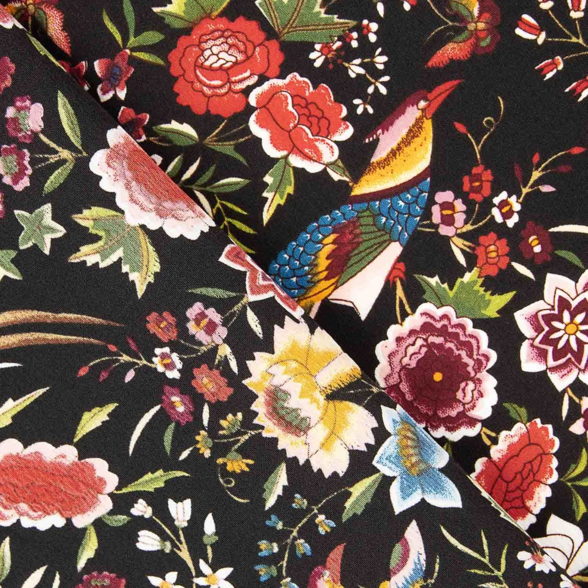 Crepe Poliéster Muito Caimento Estampado Xale Beija-flor Preto - Ribes y Casals