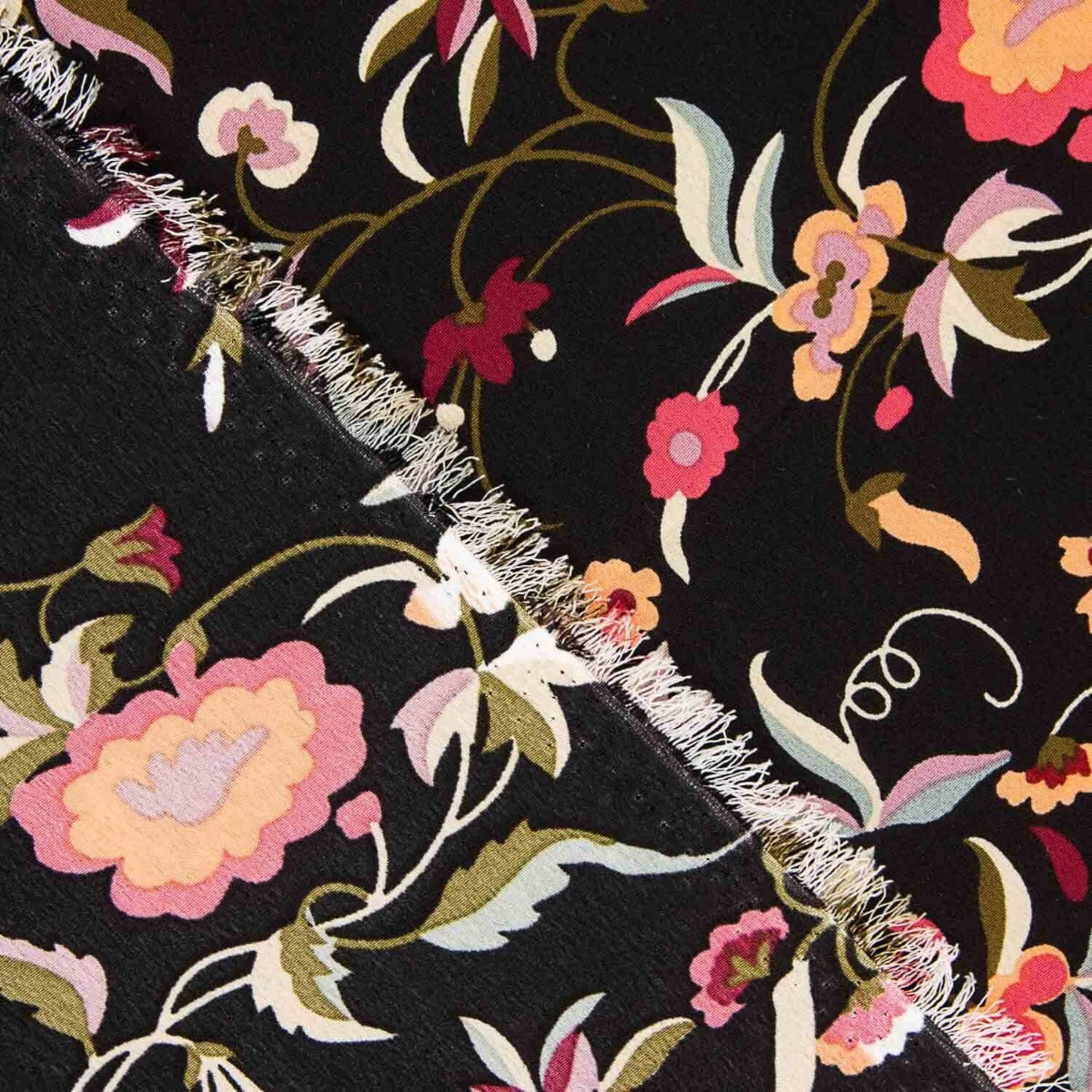 Crepe Poliéster Muito Caimento Estampado Xale Preto - Ribes y Casals