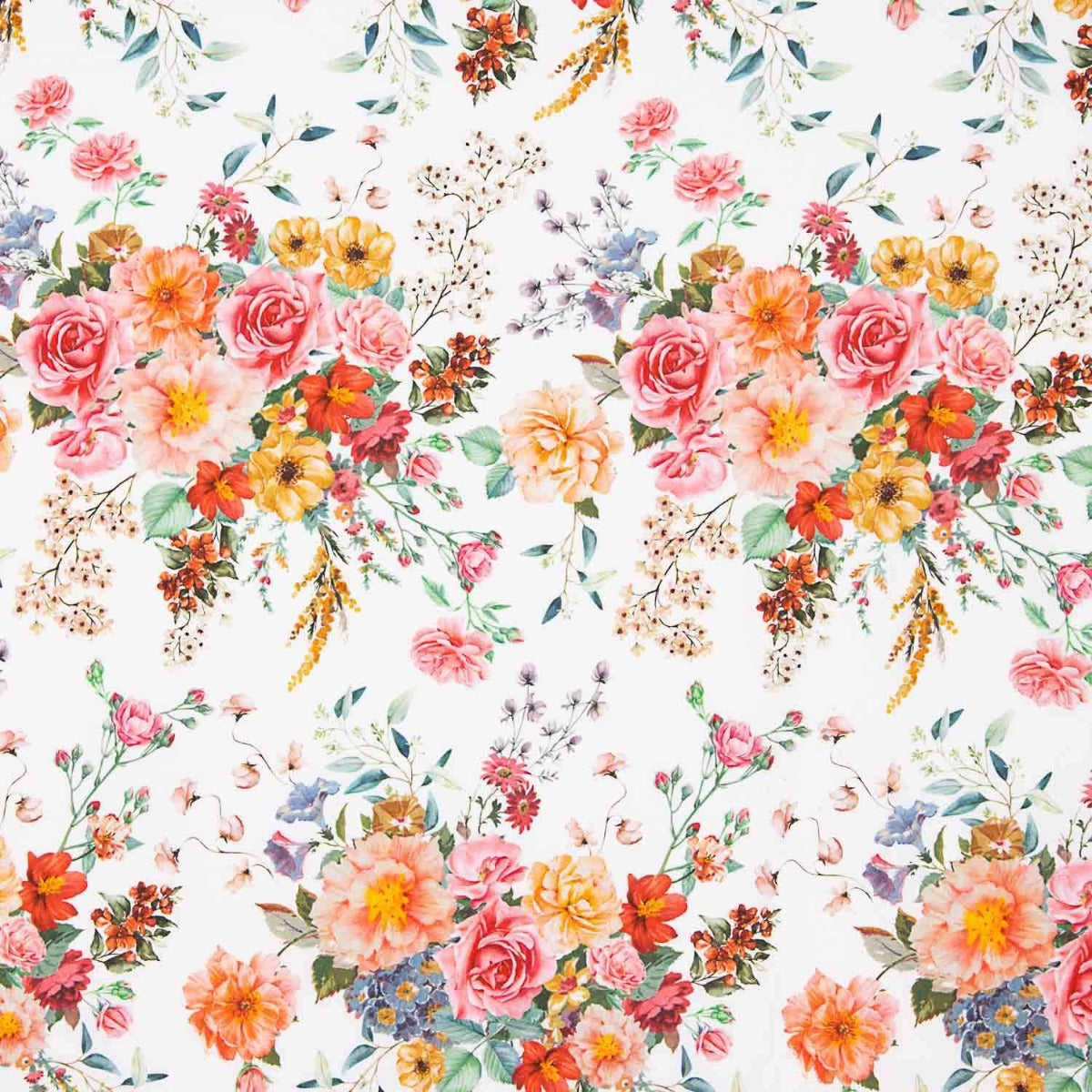 Popeline Flamenca Estampado Floral Branco - Ribes y Casals