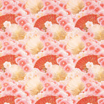 Popeline de algodão estampado com leques e flores rosa - Ribes y Casals