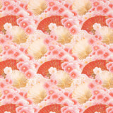 Popeline de algodão estampado com leques e flores rosa - Ribes y Casals