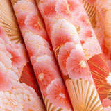 Popeline de algodão estampado com leques e flores rosa - Ribes y Casals