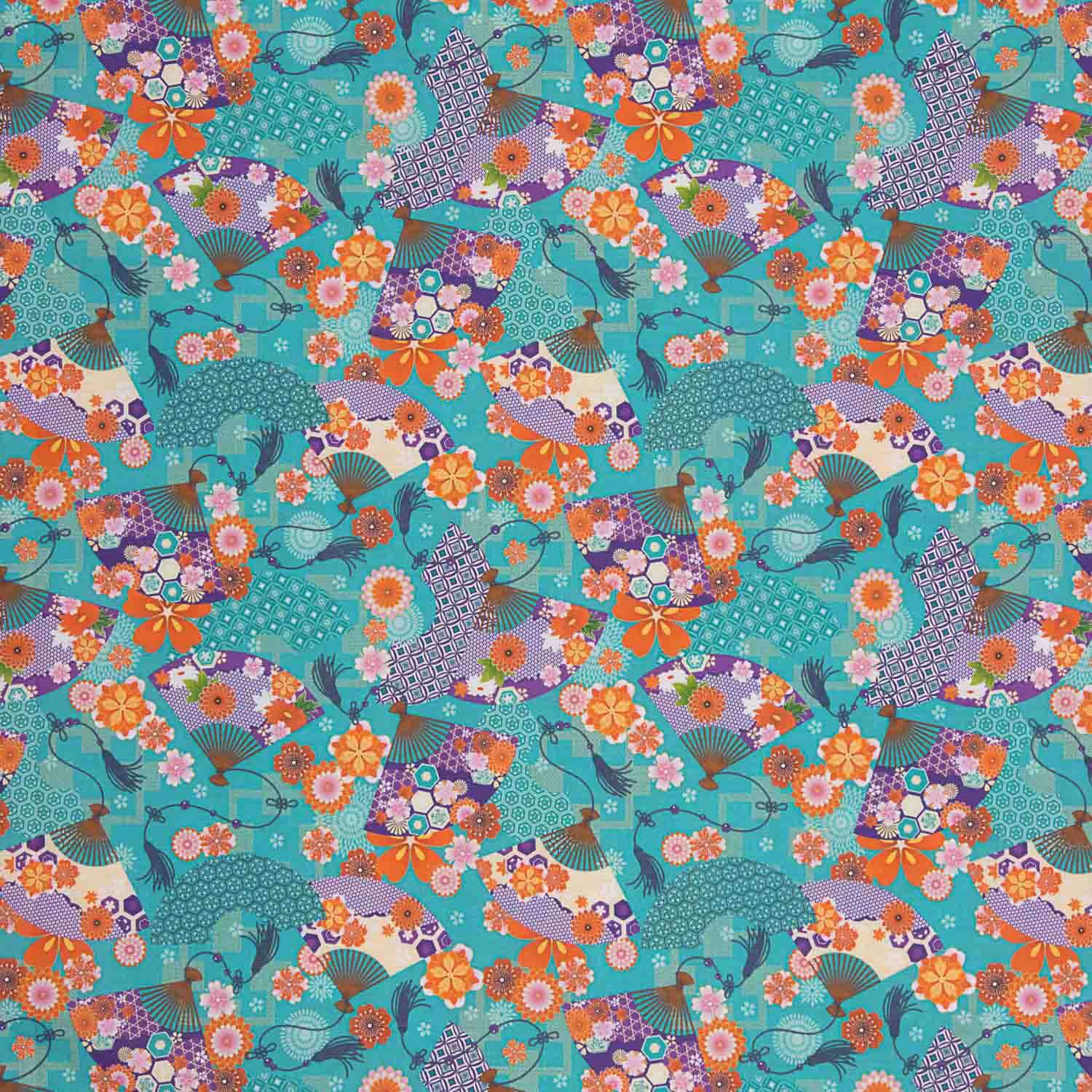 Popeline de algodão estampado com leques - Ribes y Casals