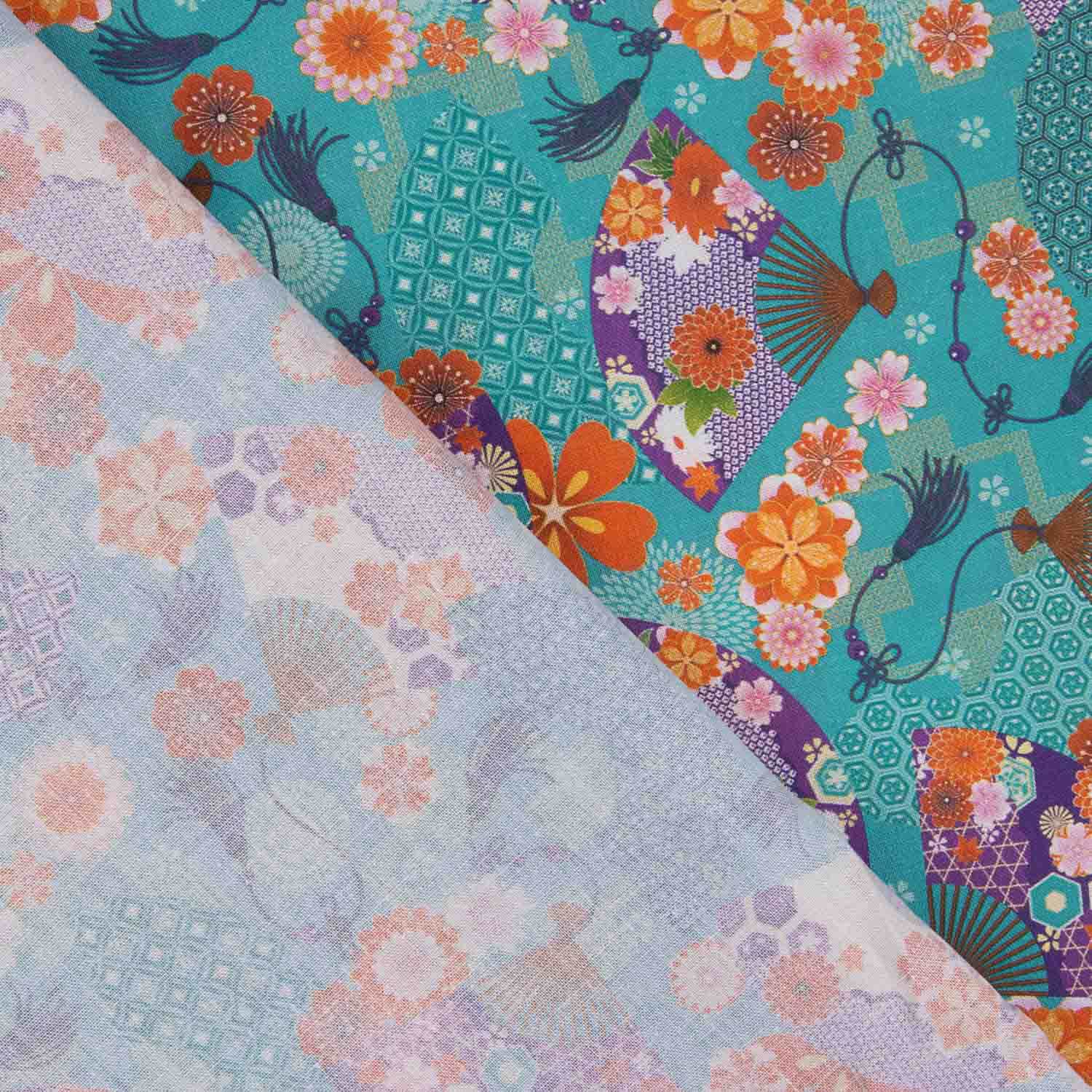 Popeline de algodão estampado com leques - Ribes y Casals