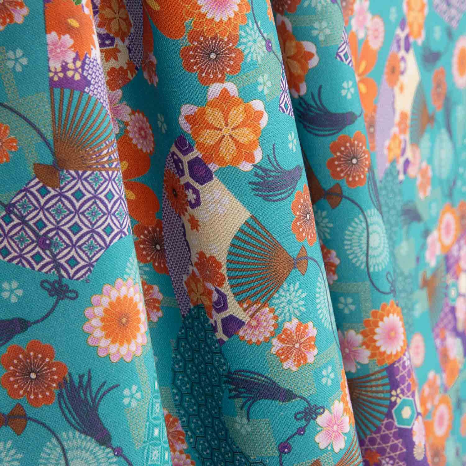 Popeline de algodão estampado com leques - Ribes y Casals