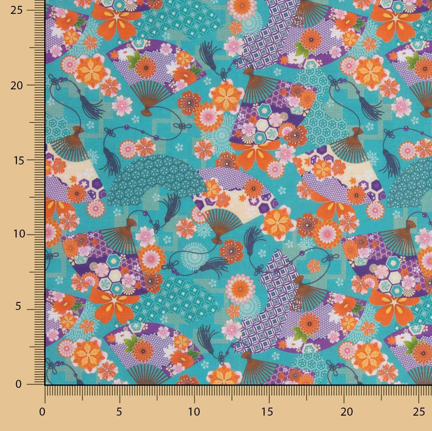 Popeline de algodão estampado com leques - Ribes y Casals