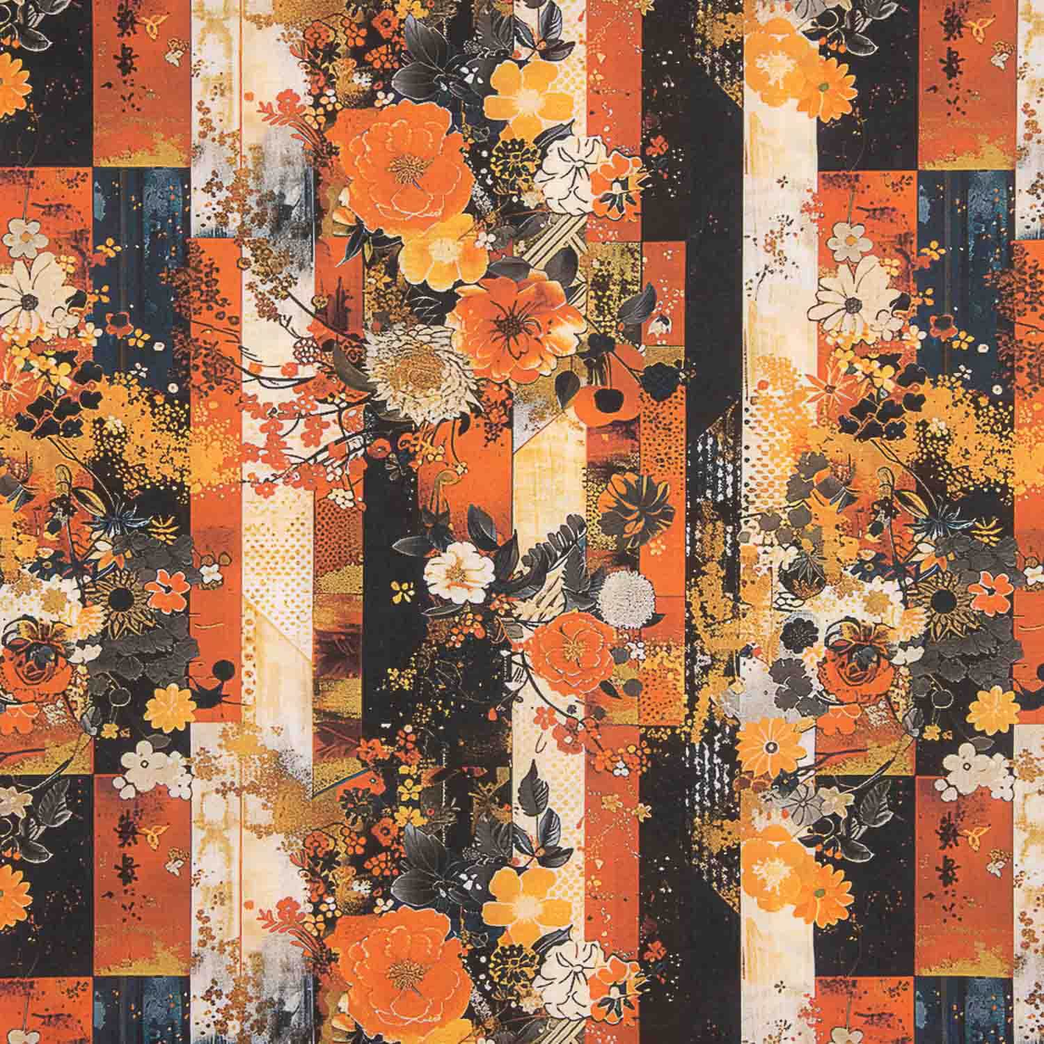 Popeline de algodão com estampado floral japonês - Ribes y Casals