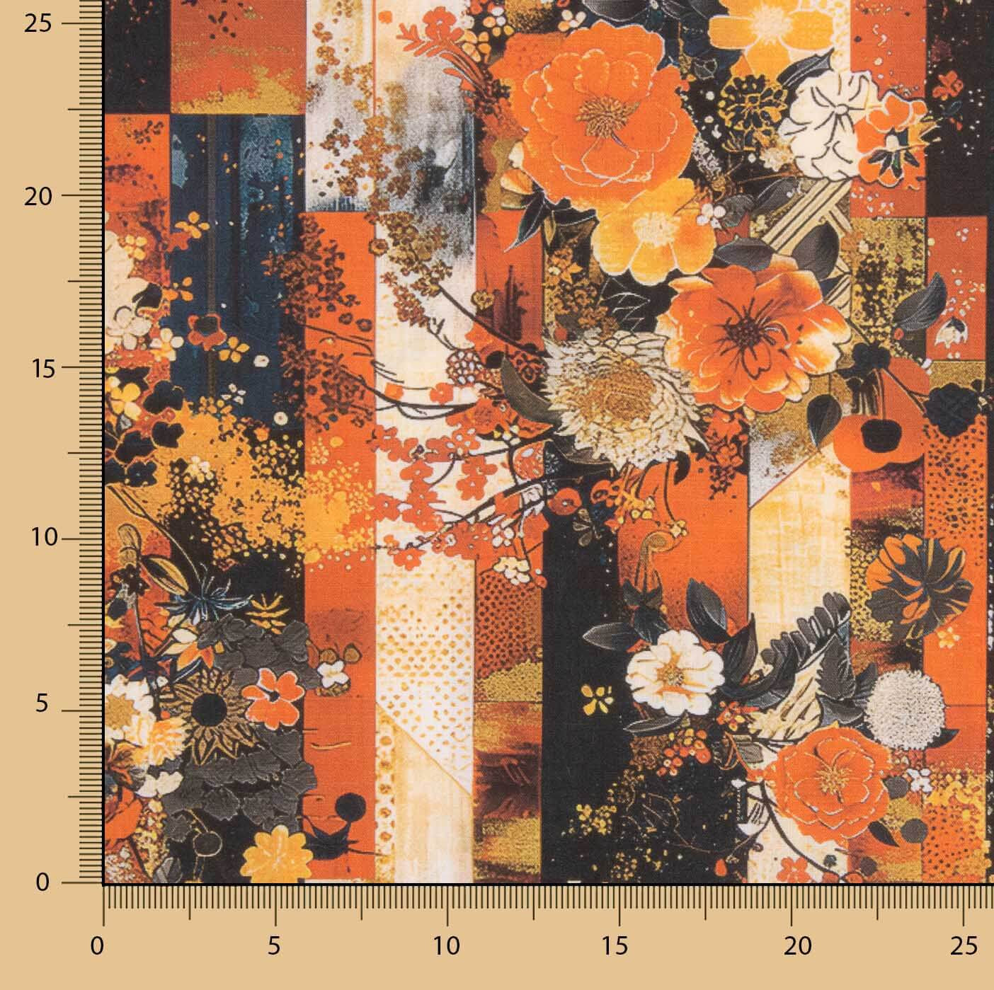 Popeline de algodão com estampado floral japonês - Ribes y Casals