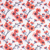 Popeline de algodão estampado com ramos de sakura coral - Ribes y Casals