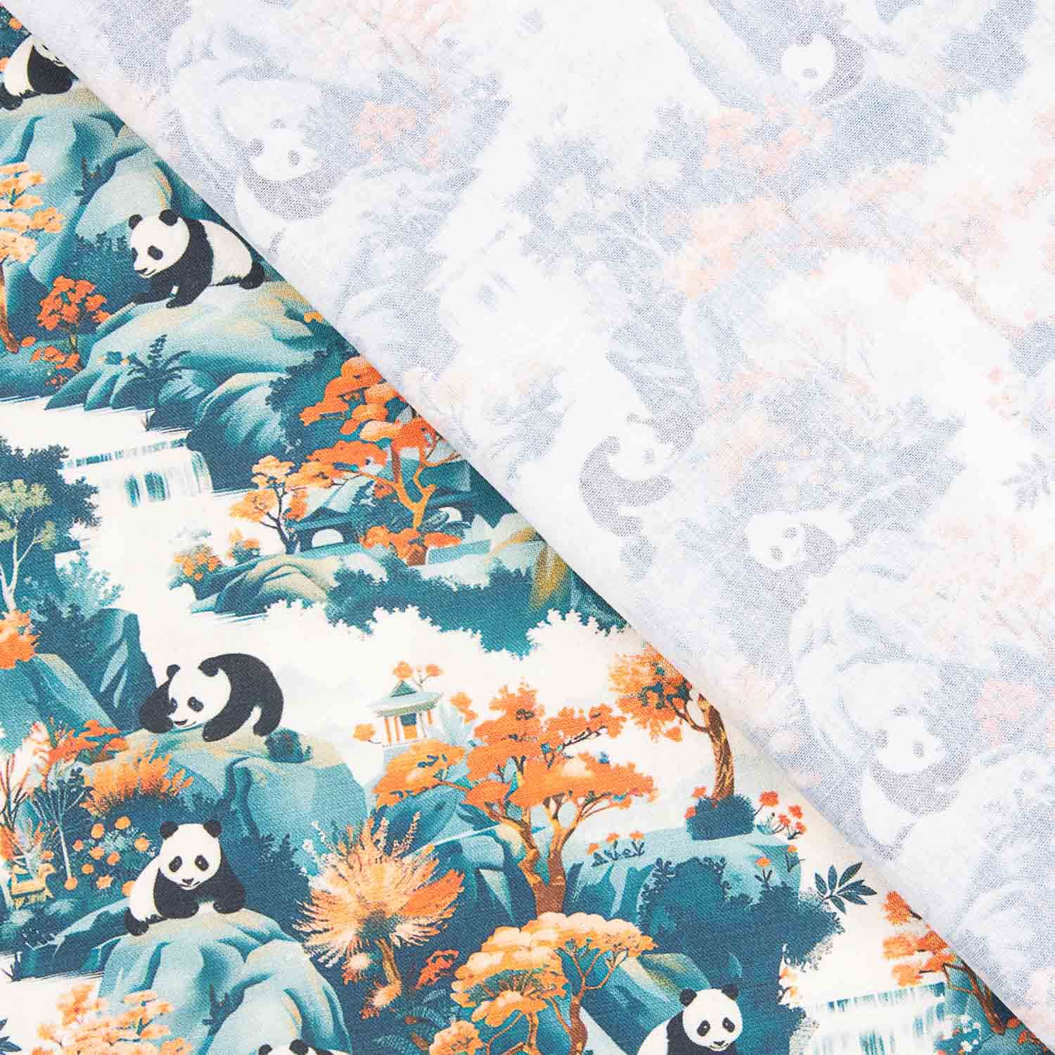 Popeline de algodão estampado com pandas - Ribes y Casals