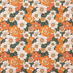 Popeline de algodão estampado com flores retro laranja - Ribes y Casals