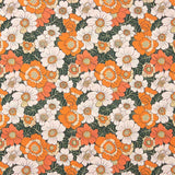 Popeline de algodão estampado com flores retro laranja - Ribes y Casals