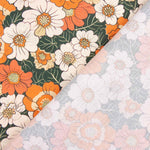 Popeline de algodão estampado com flores retro laranja - Ribes y Casals
