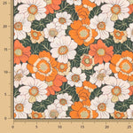Popeline de algodão estampado com flores retro laranja - Ribes y Casals
