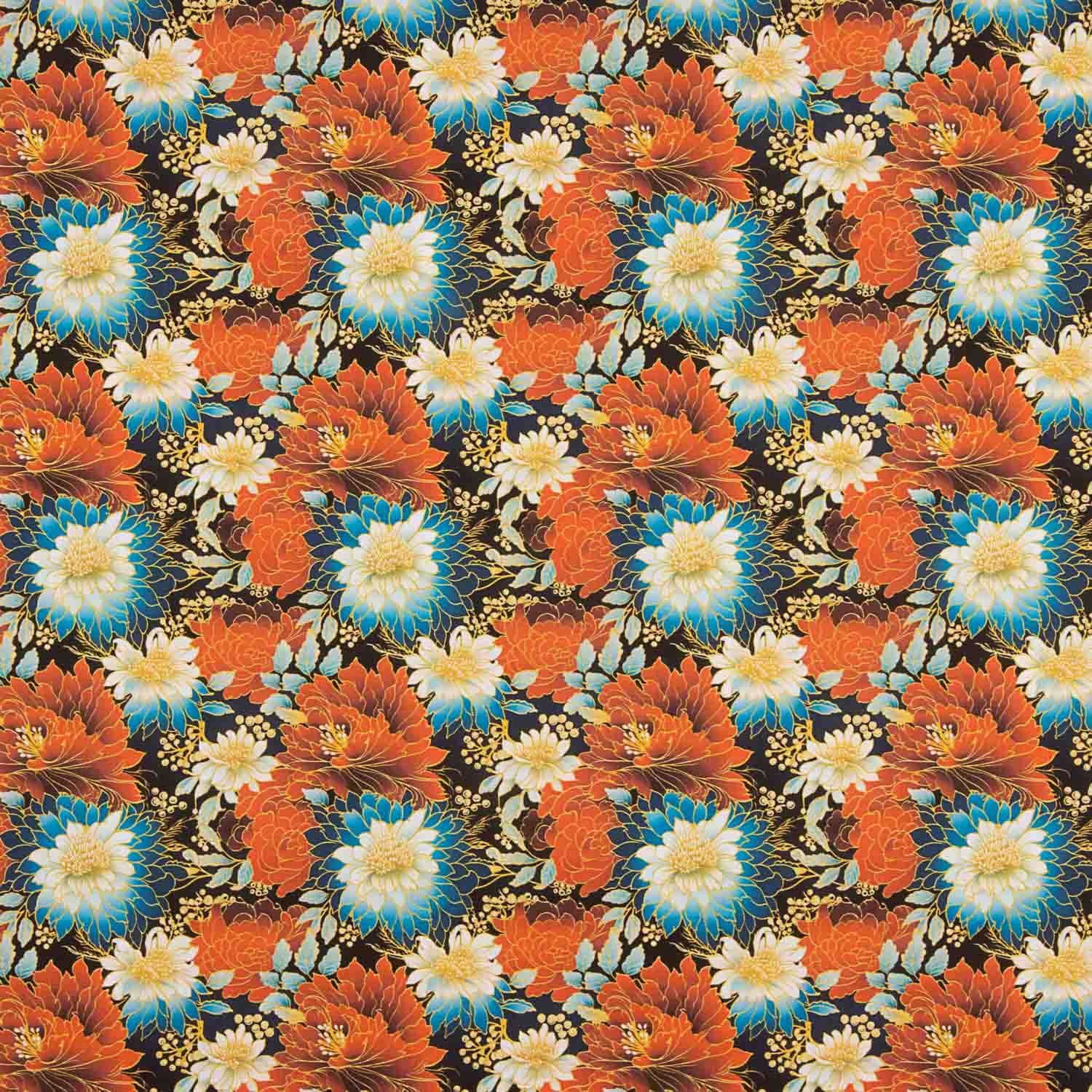 Popeline de algodão estampado com flores orientais - Ribes y Casals