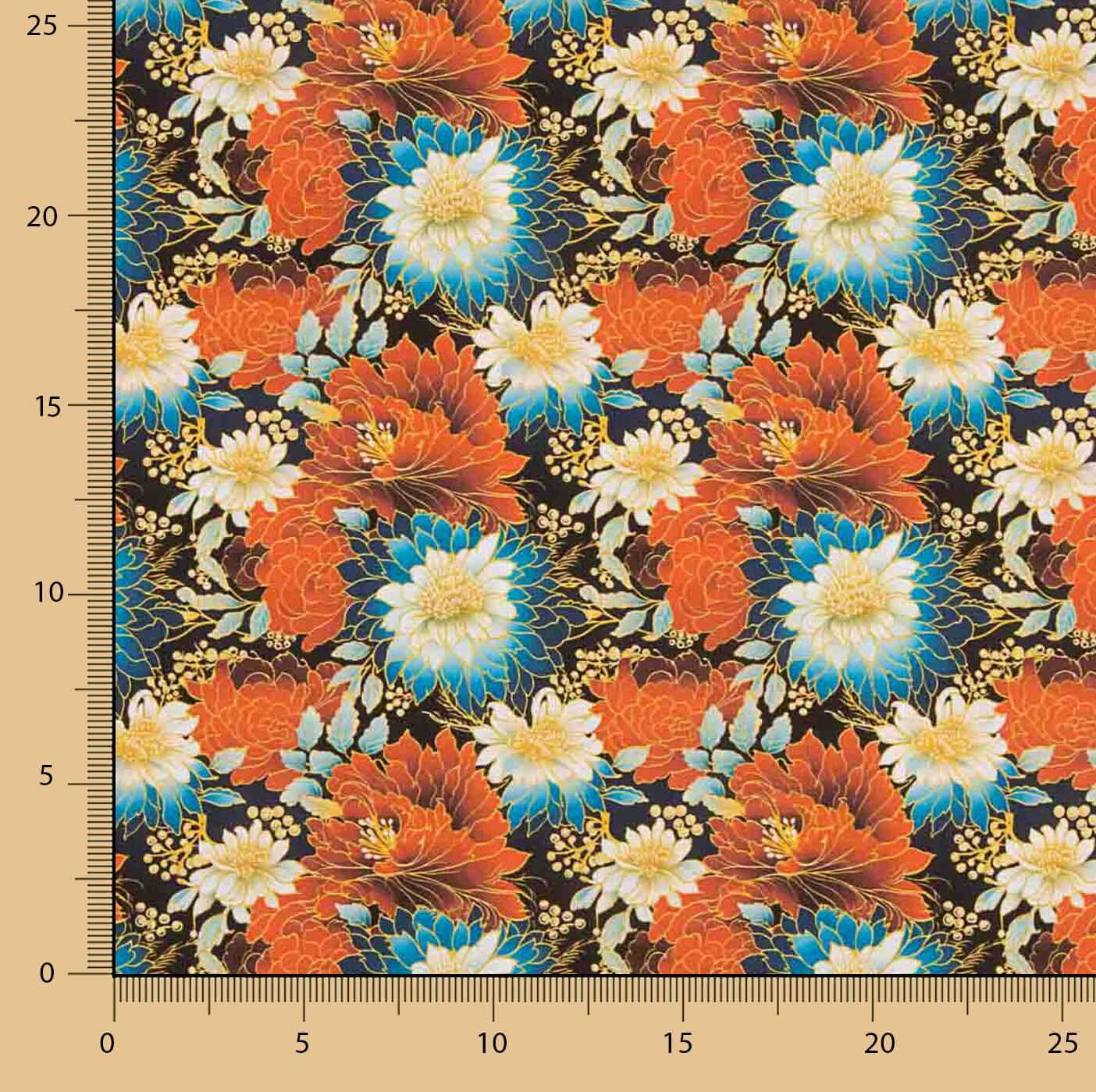 Popeline de algodão estampado com flores orientais - Ribes y Casals