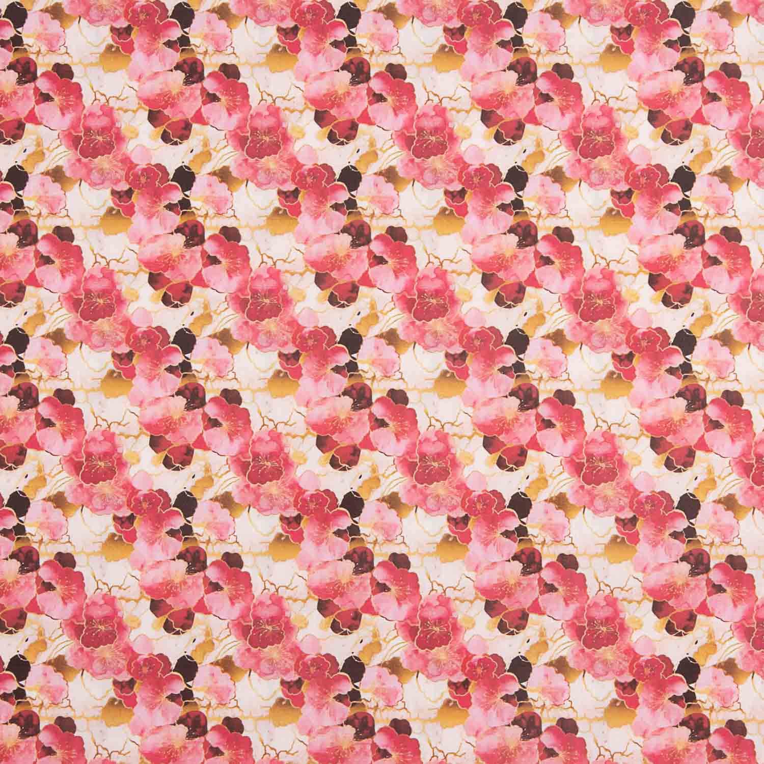 Popeline de algodão estampado com flores aquarela rosa - Ribes y Casals