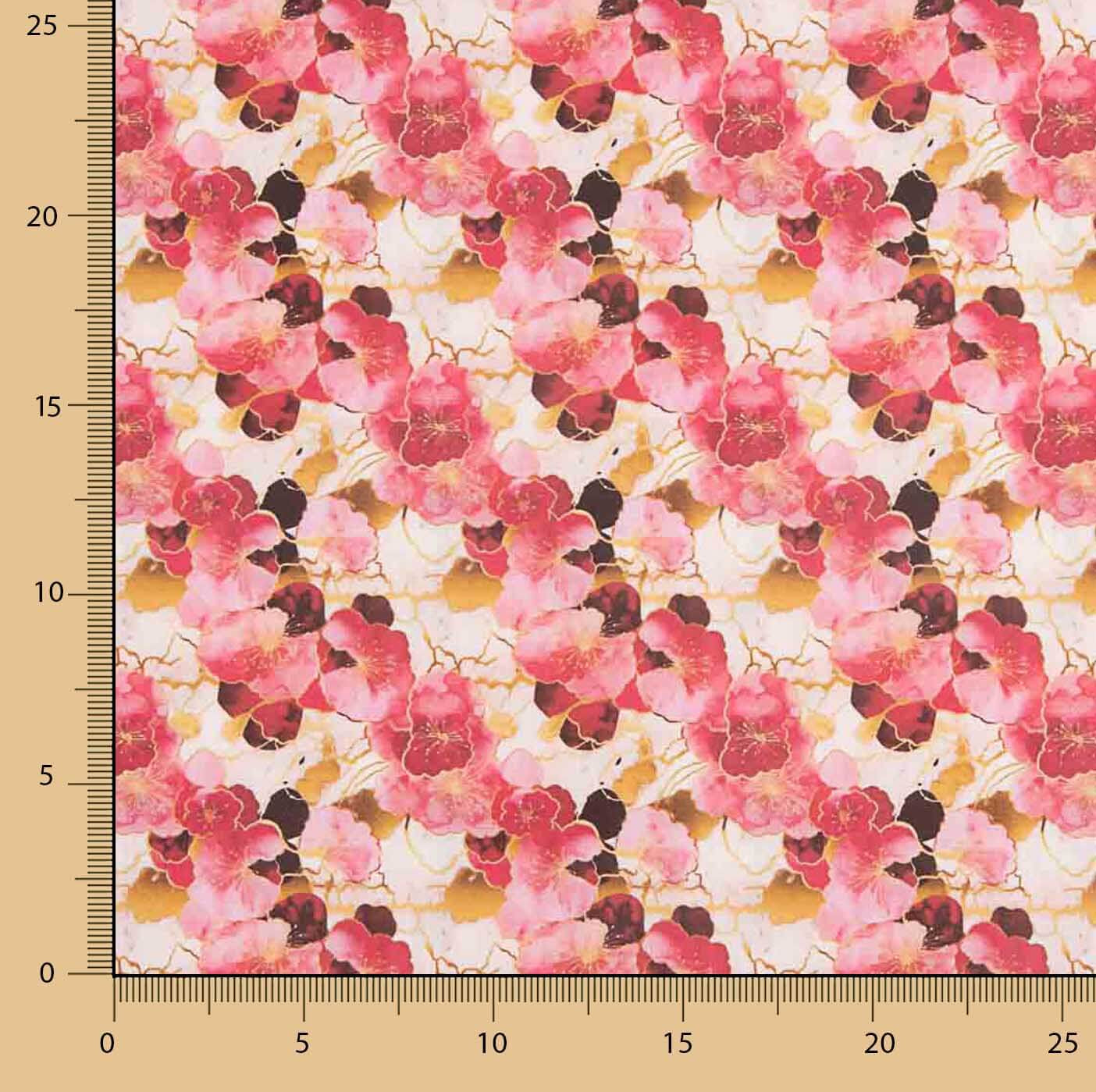 Popeline de algodão estampado com flores aquarela rosa - Ribes y Casals