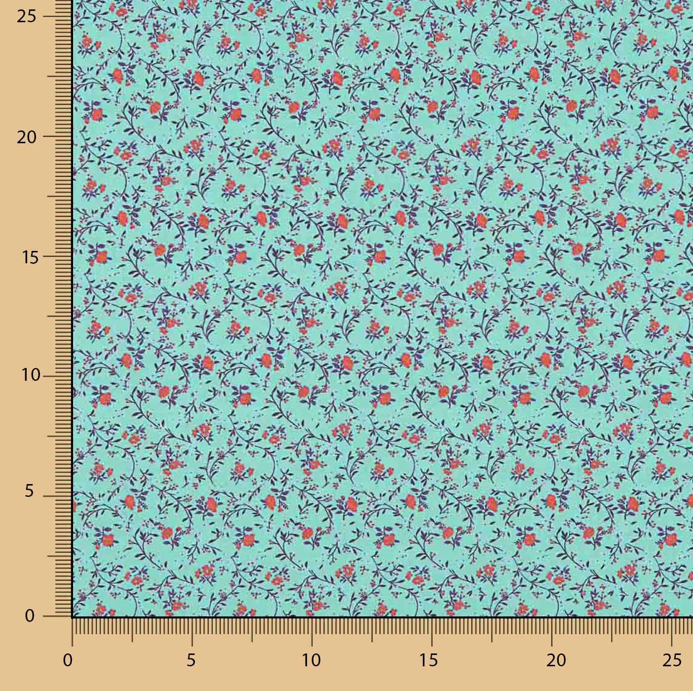 Popeline de algodão estampado com mini flores turquesa - Ribes y Casals